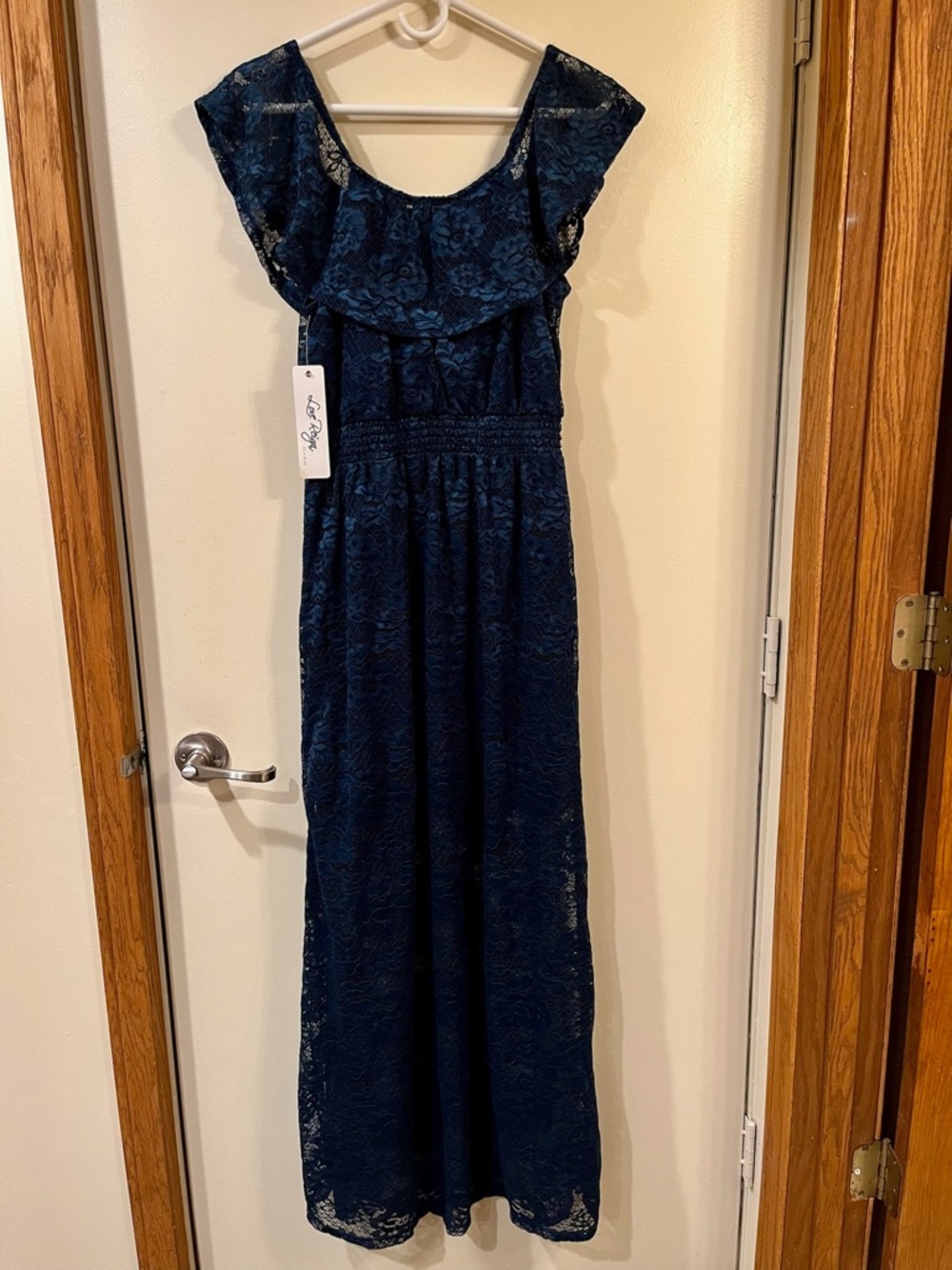 NWT Love Reign by As U Wish Navy Blue Lace Maxi Dress - Size Large